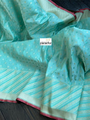 Soft Silk Banarasi - Aqua Sea Green