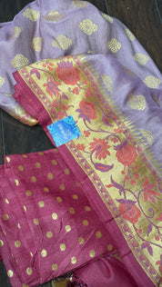 Khaddi Tussar Banarasi -  Light Purple Mauve Tilfi Antique Zari