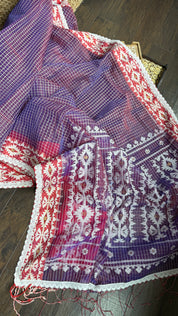 Jamdaani Soft - Purple White Checkered Woven