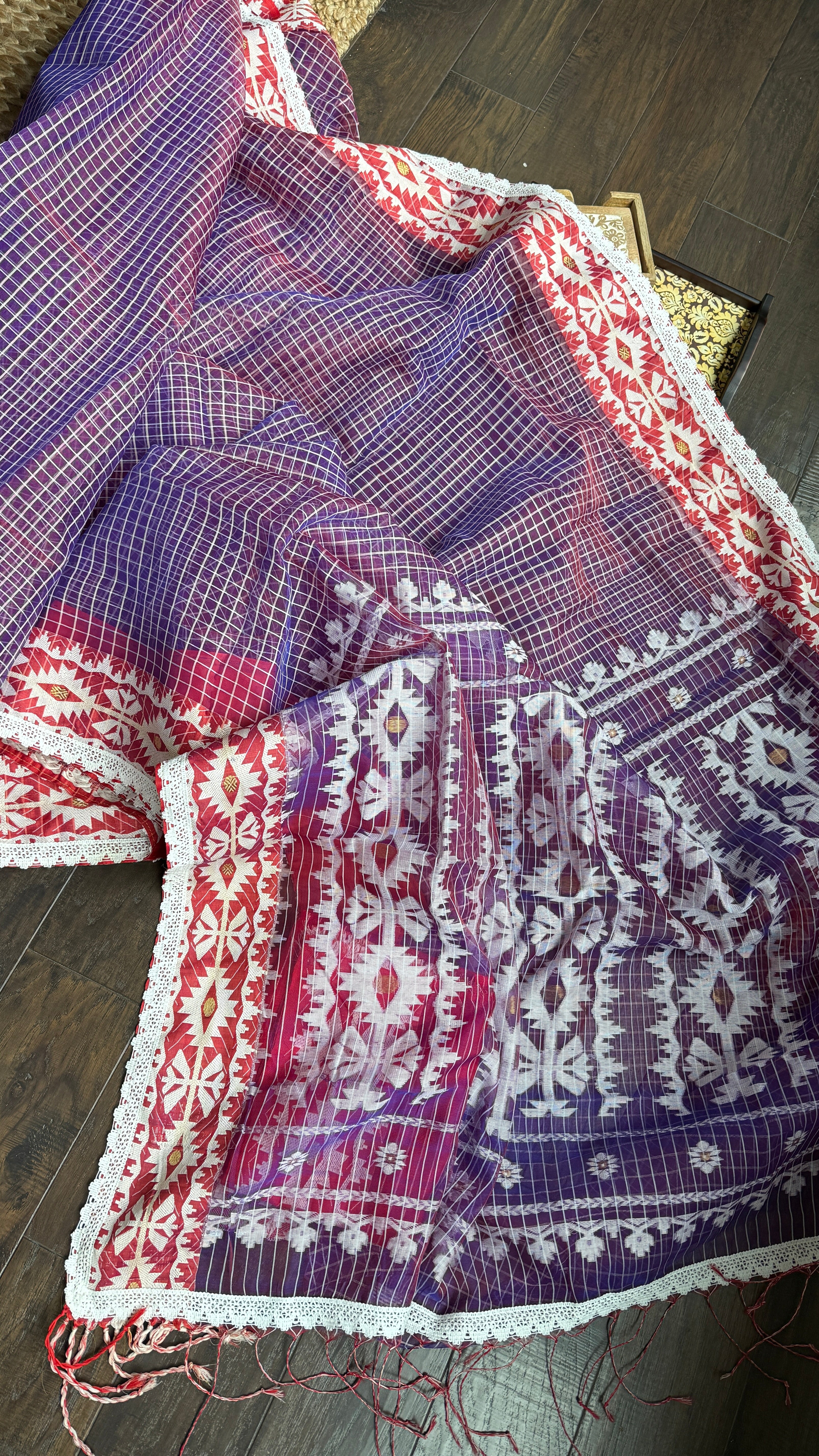 Jamdaani Soft - Purple White Checkered Woven
