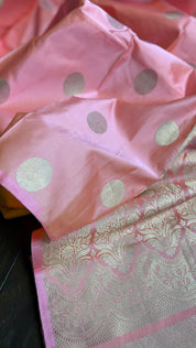 Pure Silk Mashru Banarasi- Baby Pink Dual Shaded