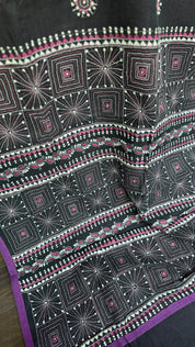 Cotton Kantha Stitch -  Mauve Purple Black Half Half