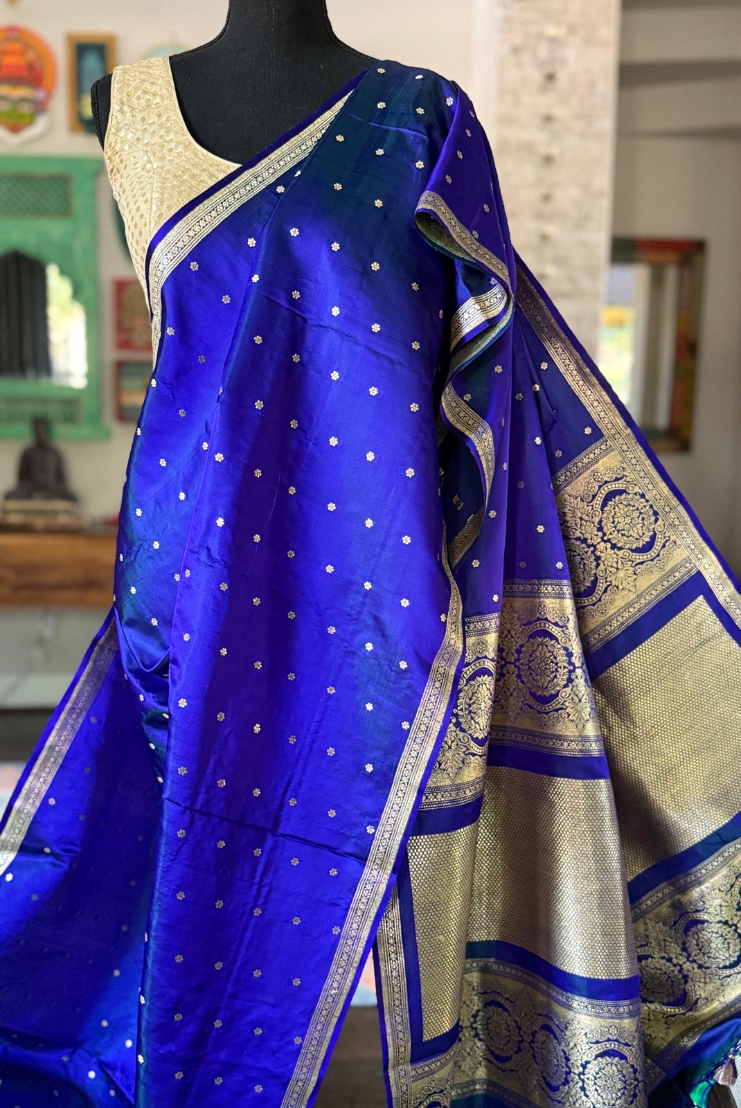 Pure Silk Mashru Banarasi- Peacock Blue Dual Tone