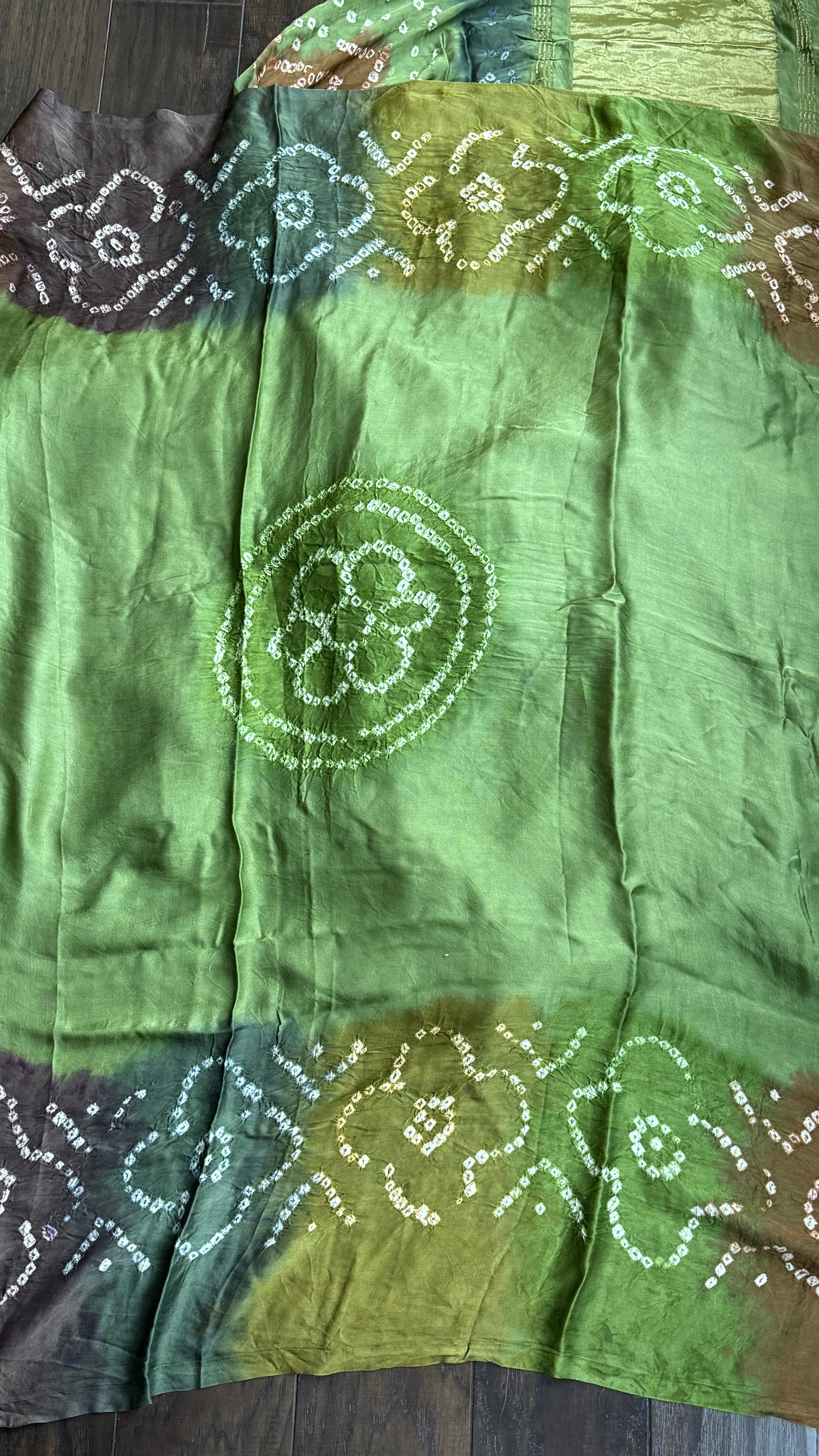 Modal Silk Hand Bandhej - Green Makdi Palla