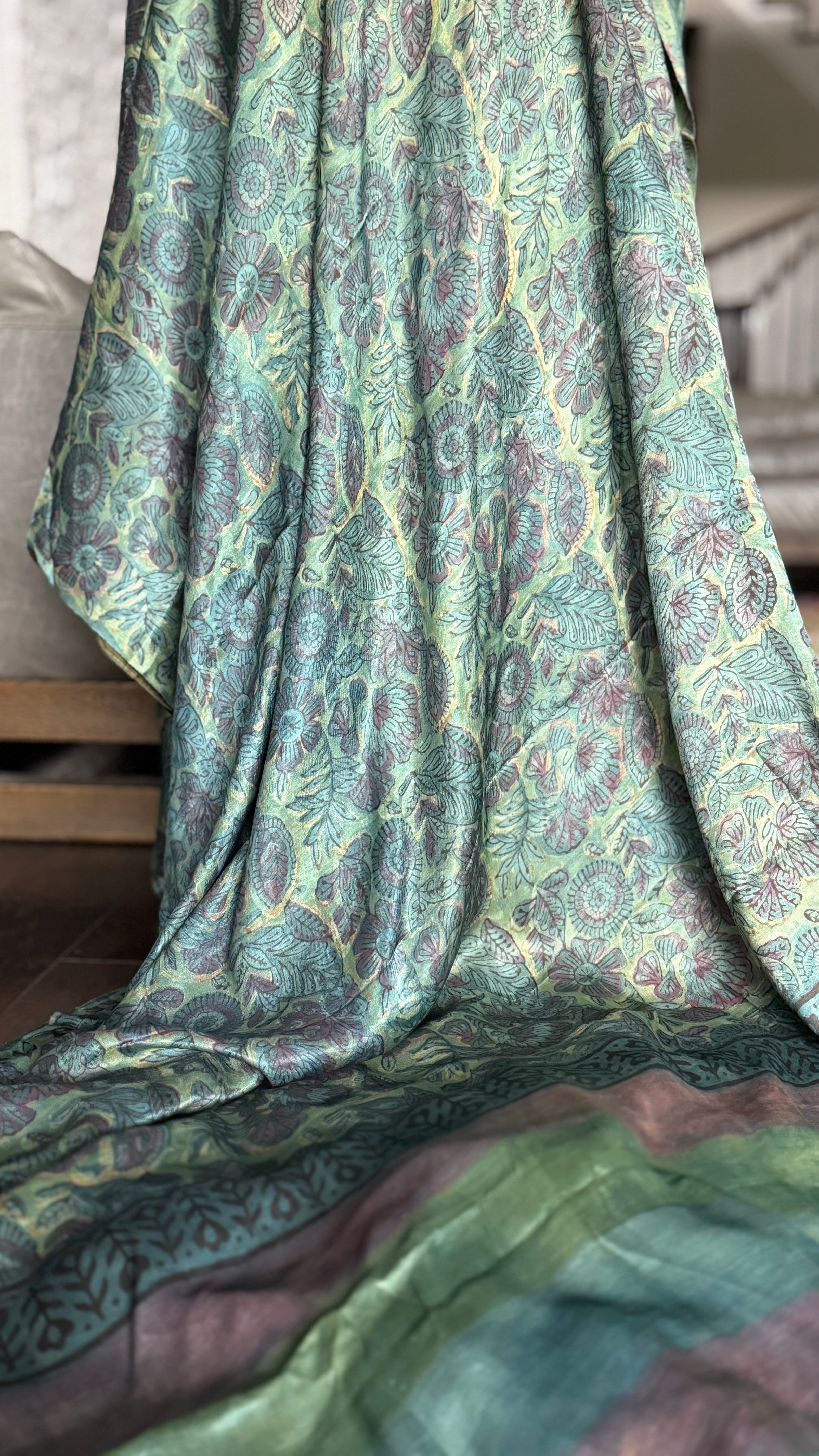 Modal Silk Vegetable Organic Dye Saree - Sea Green