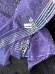 Designer Organza Hand Embroidered -  Mauve Multi Color