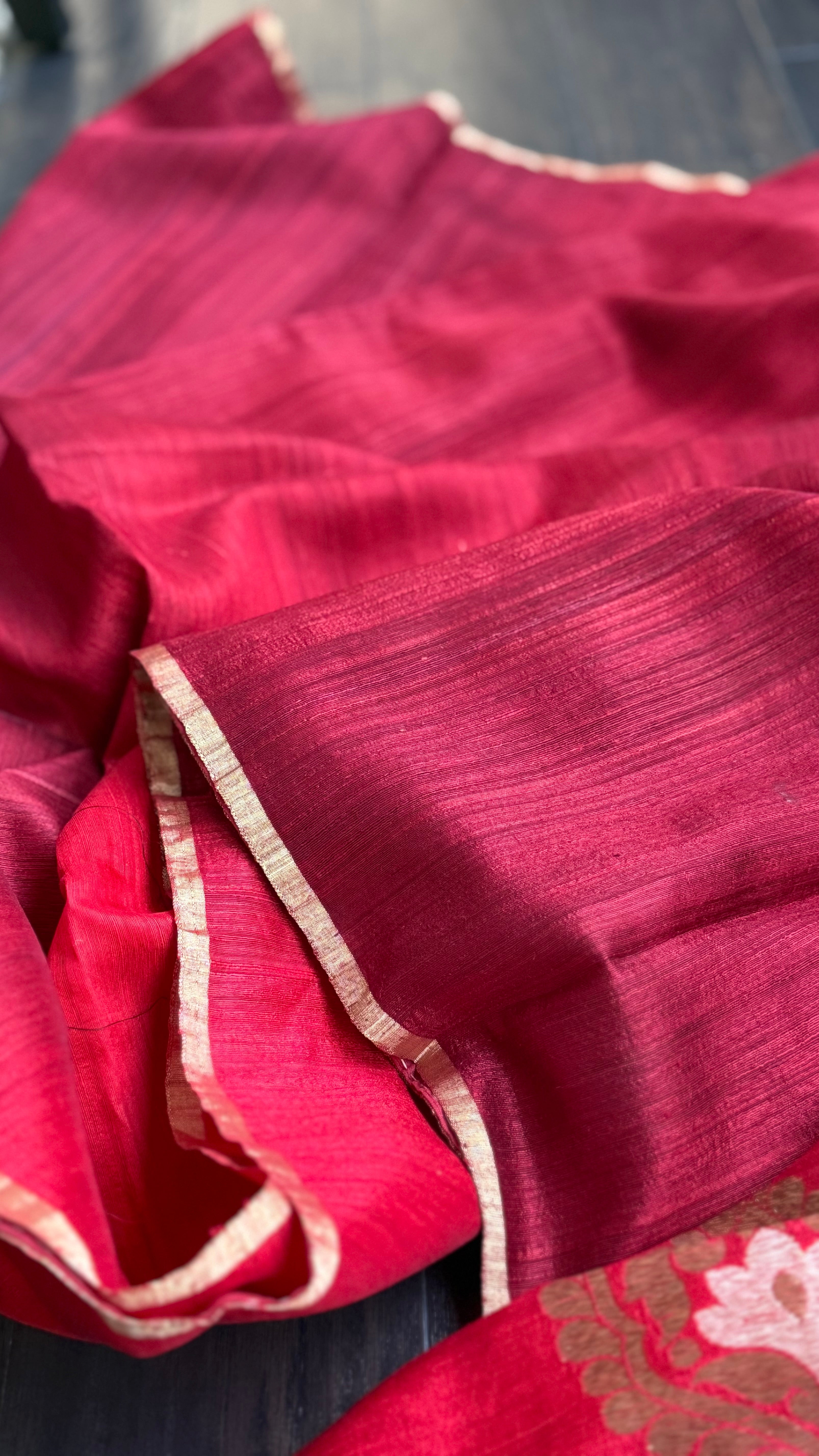 Raw Silk Banarasi - Maroon Rust Shaded