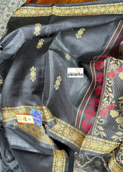 Pure Tussar Silk Woven - Grayish Black