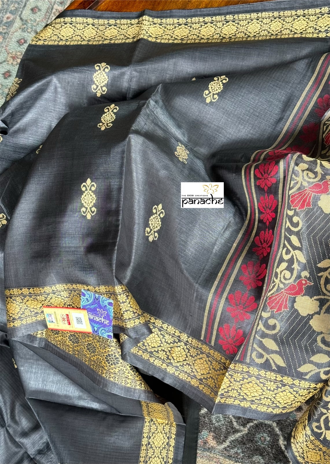 Pure Tussar Silk Woven - Grayish Black