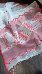 Muslin Jamdaani - White Red