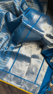 Pure Silk Brocade Banarasi- Blue Yellow