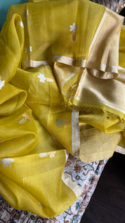 Pure Kora Silk Banarasi - Ochre Green Kadhua