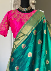 Pure Chanderi Silk - Green Eknaliya Woven Meenakari