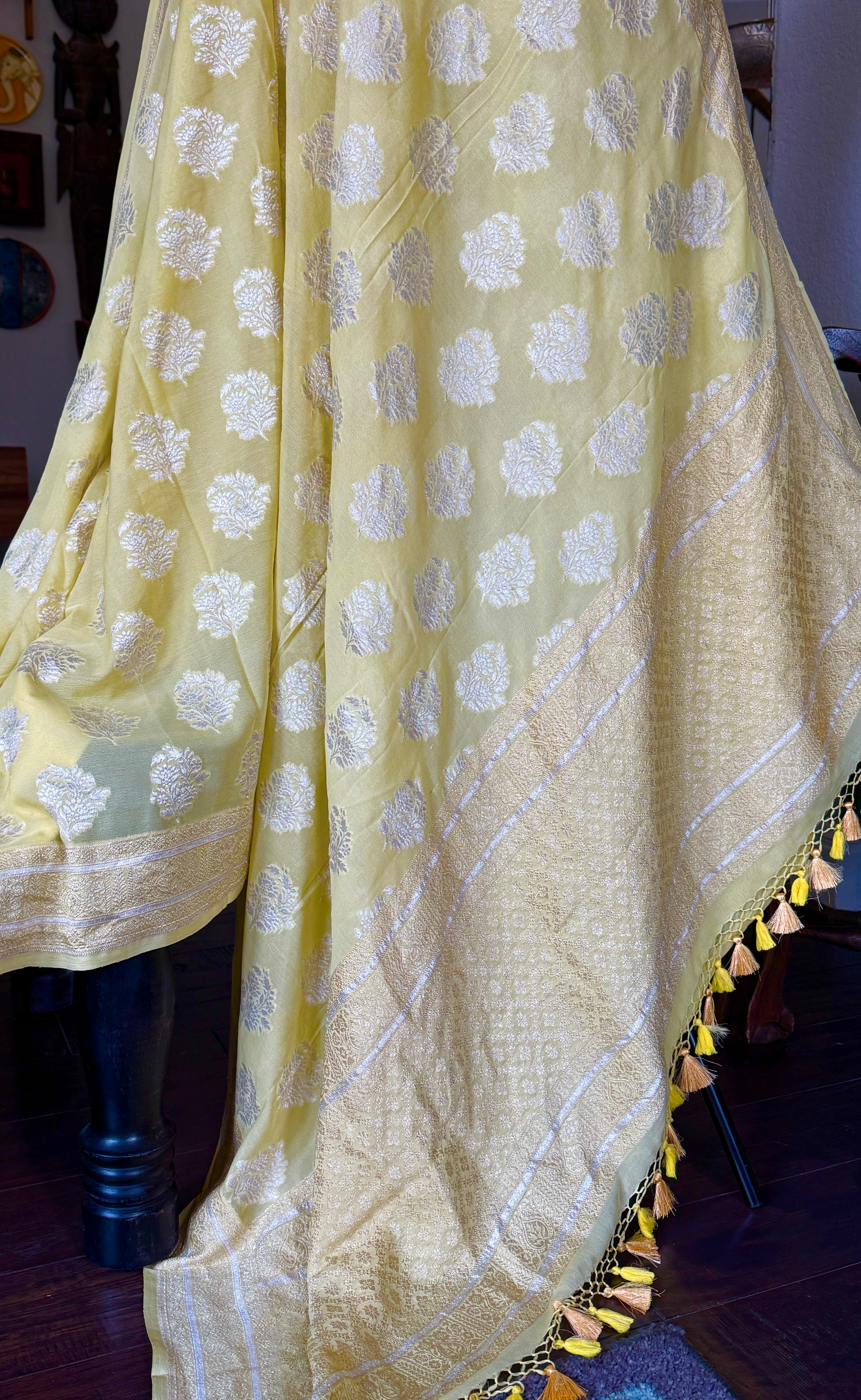 Khaddi Georgette Banarasi - Light Lemon Yellow