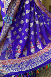 Khaddi Georgette Banarasi - Purplish Blue Meenakari