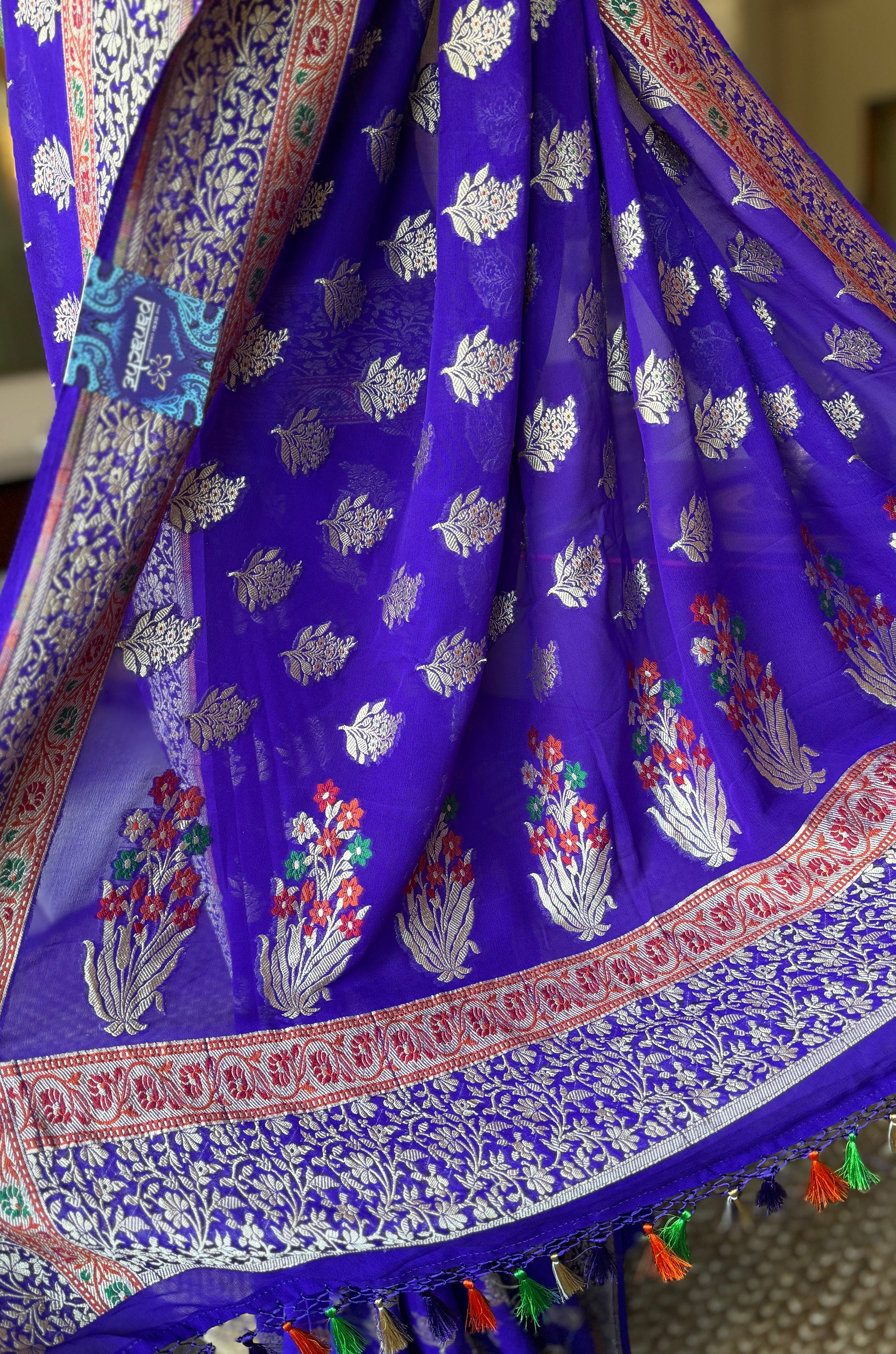 Khaddi Georgette Banarasi - Purplish Blue Meenakari