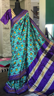 Pure Silk Ikat - Sea Green Purple Pochampally