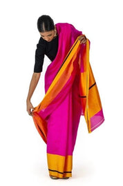 Pure Chanderi Pattu Silk - Hot Pink Yellow