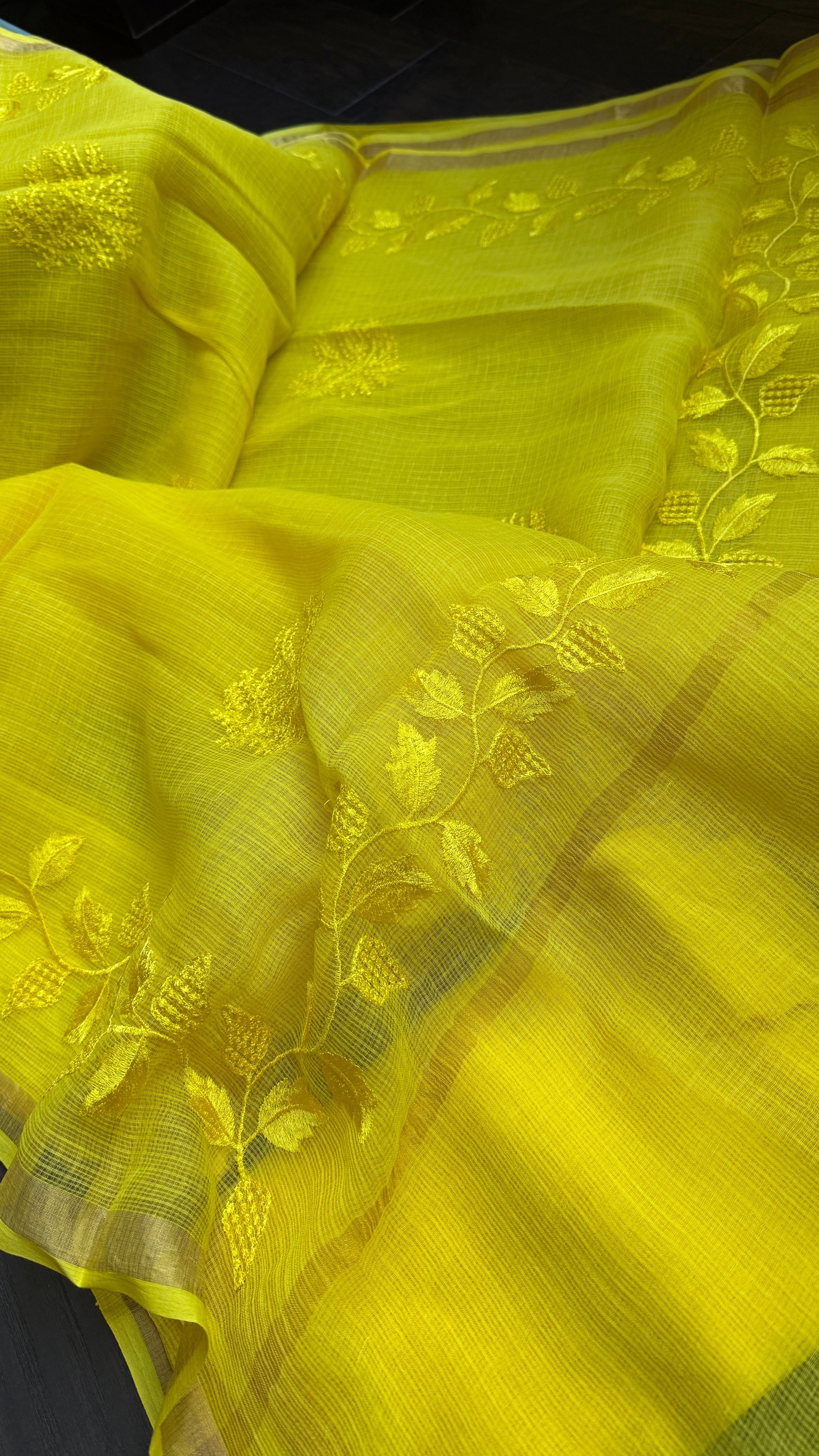 Embroidered Kota Silk - Yellow