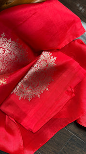 Pure Katan Silk Banarasi - Red woven
