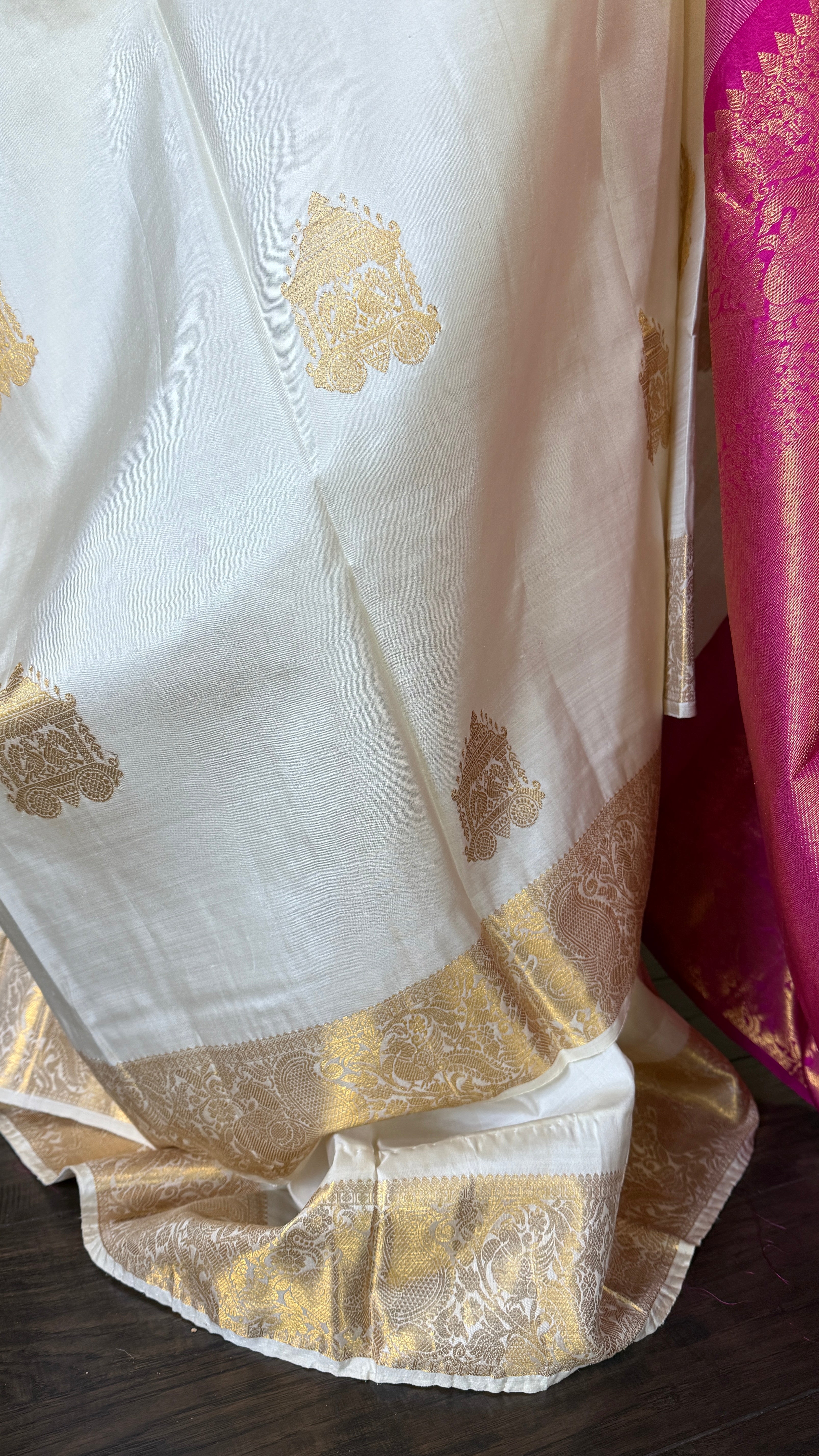 Pure Silk Kanjivaram - White Pink Woven