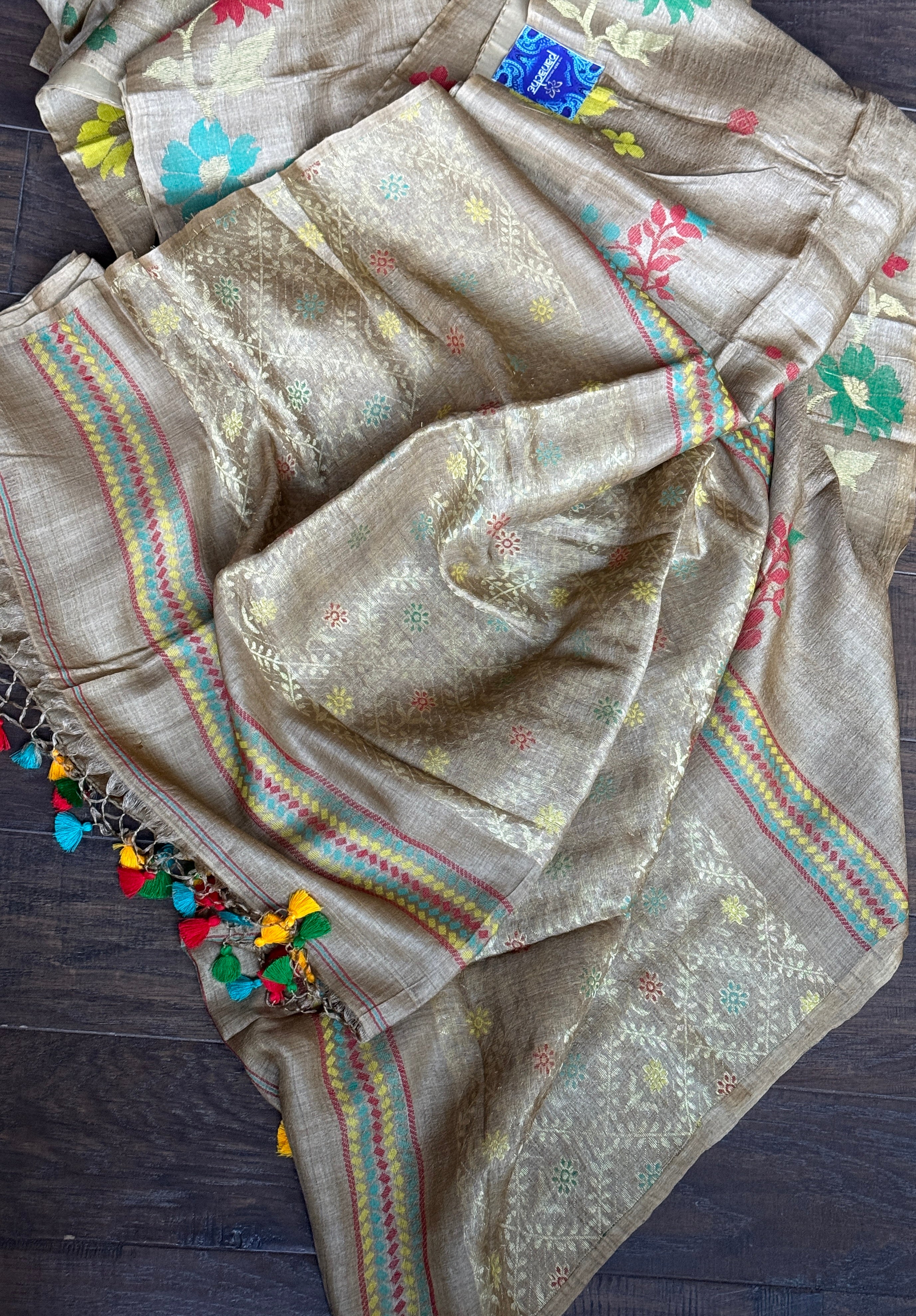 Pure Tussar Silk Jamdaani - Tan Color