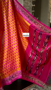 Pure Silk Ikat - Orange Pink Pochampally