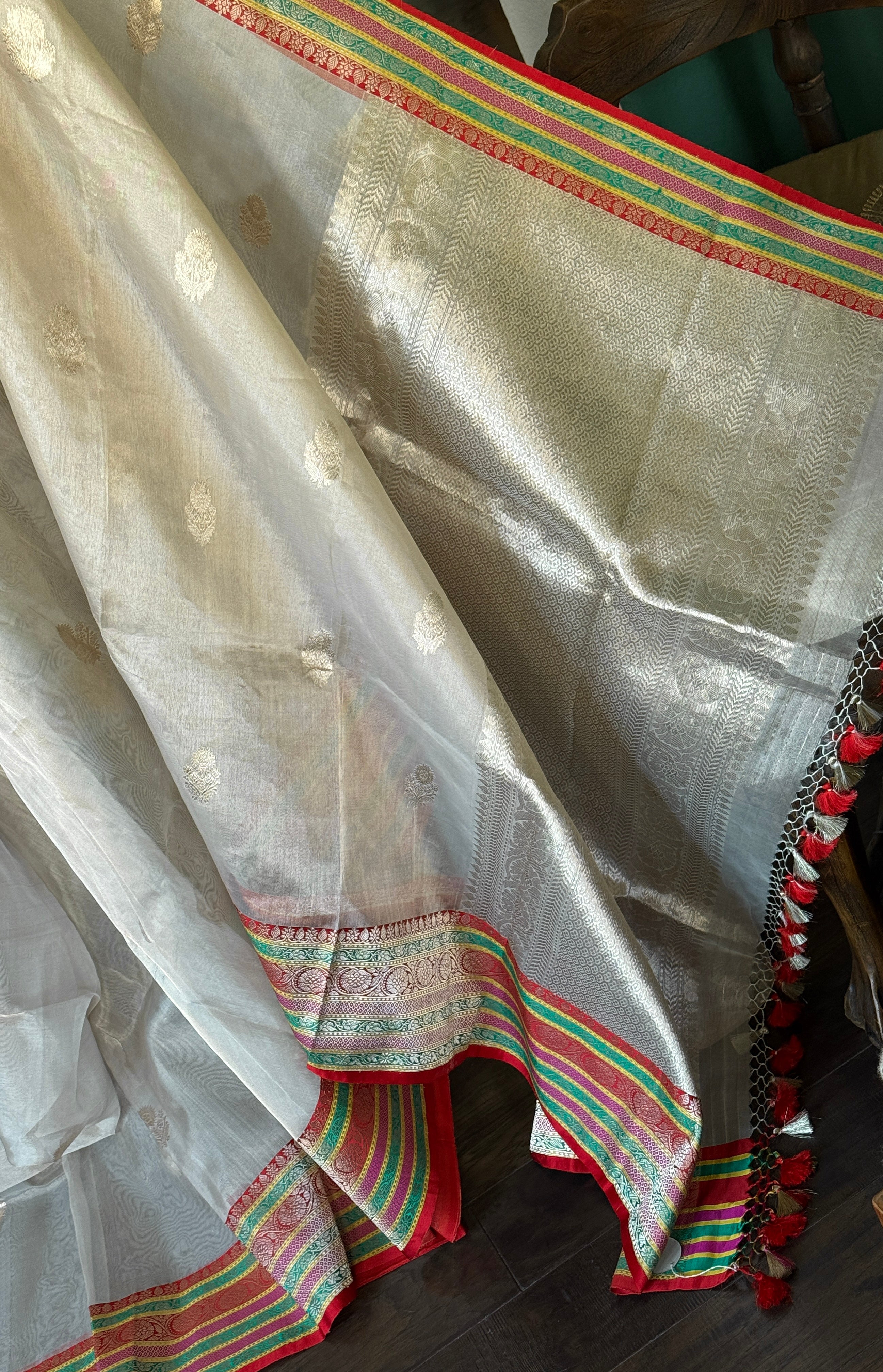 Pure Tissue Silk Banarasi - Antique Golden Rangkat Border