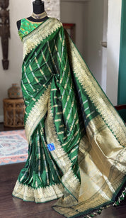 Pure Katan Silk Banarasi - Green Kadwa