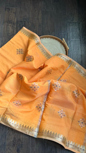 Cotton Silk Kanjivaram - Orange Meenakari