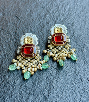 Earring 925 Silver- Red Kundan Pearl