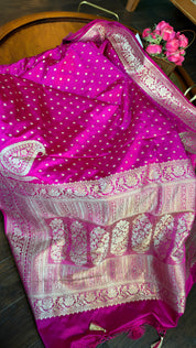 Soft Silk Mashru Banaras Saree - Pink Antique gold Zari