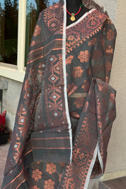 Soft Jamdaani  - Gray Copper Zari