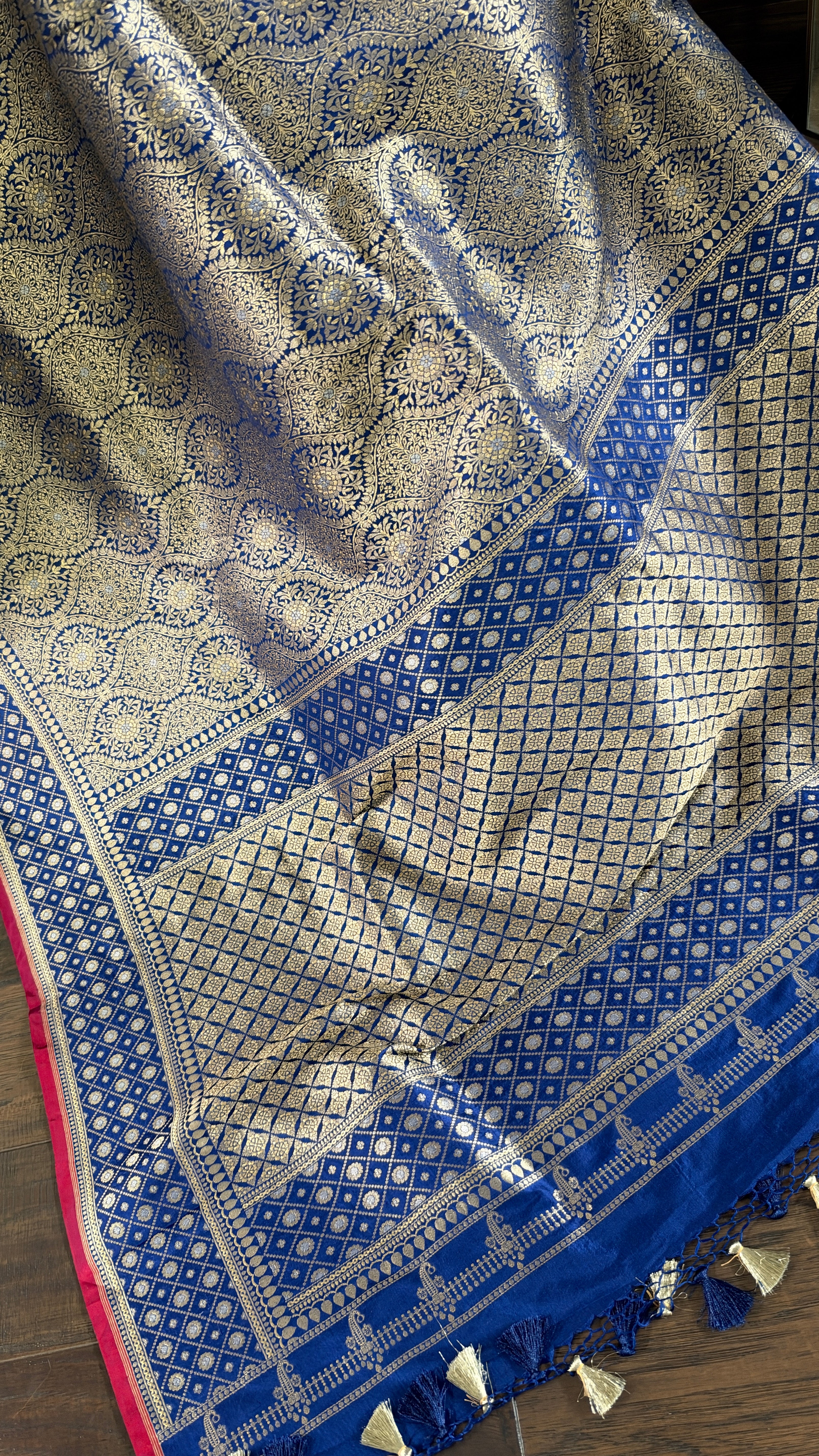 Pure Silk Brocade Banarasi- Navy Blue
