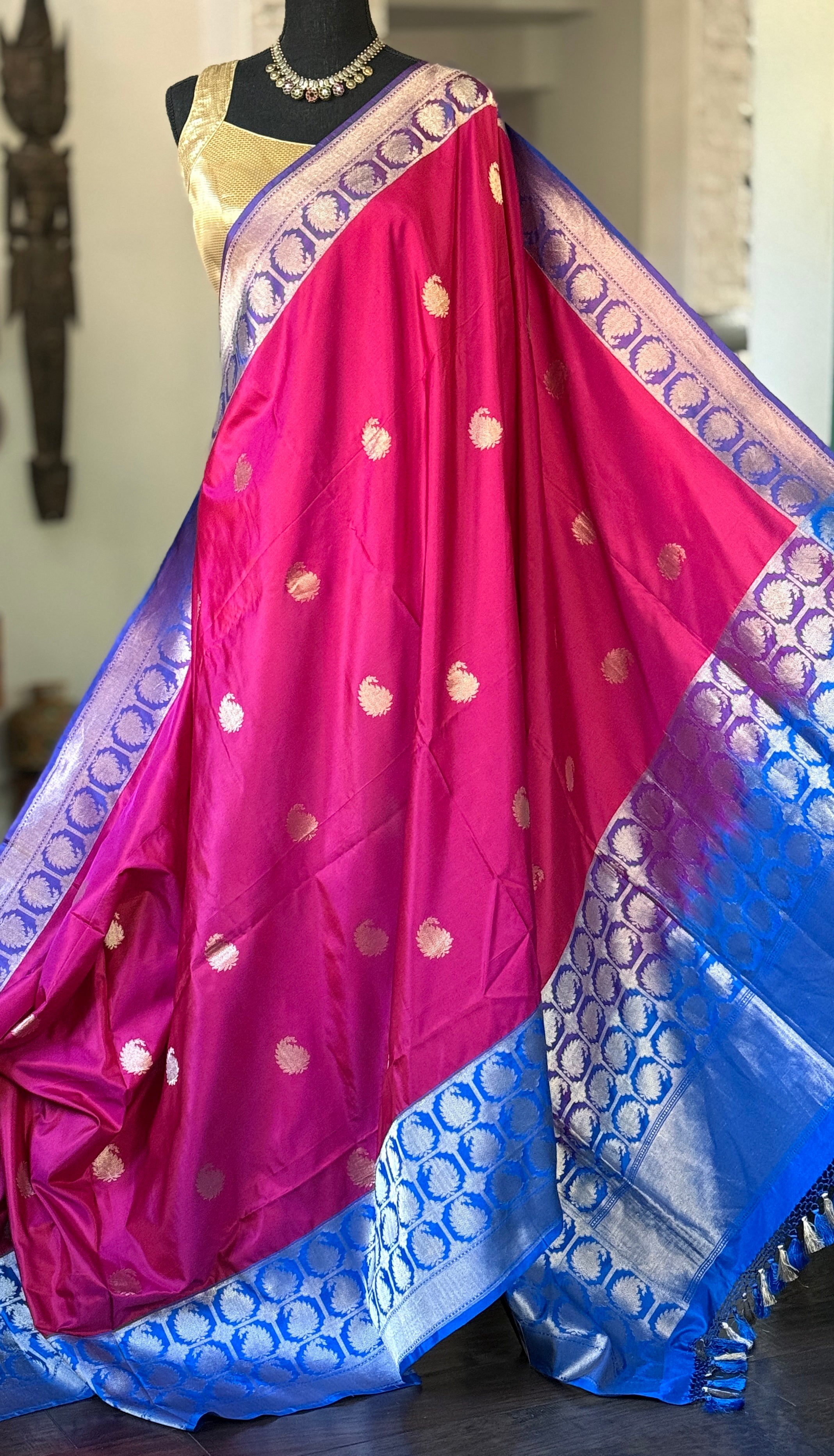 Pure Katan Silk Banarasi - Magenta Pink