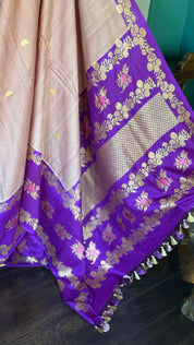 Tussar Georgette Katan Silk Banarasi - Blush pink Purple Kadhua