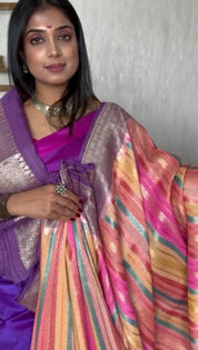 Khaddi Tussar Banarasi -  Pink Multi color Purple