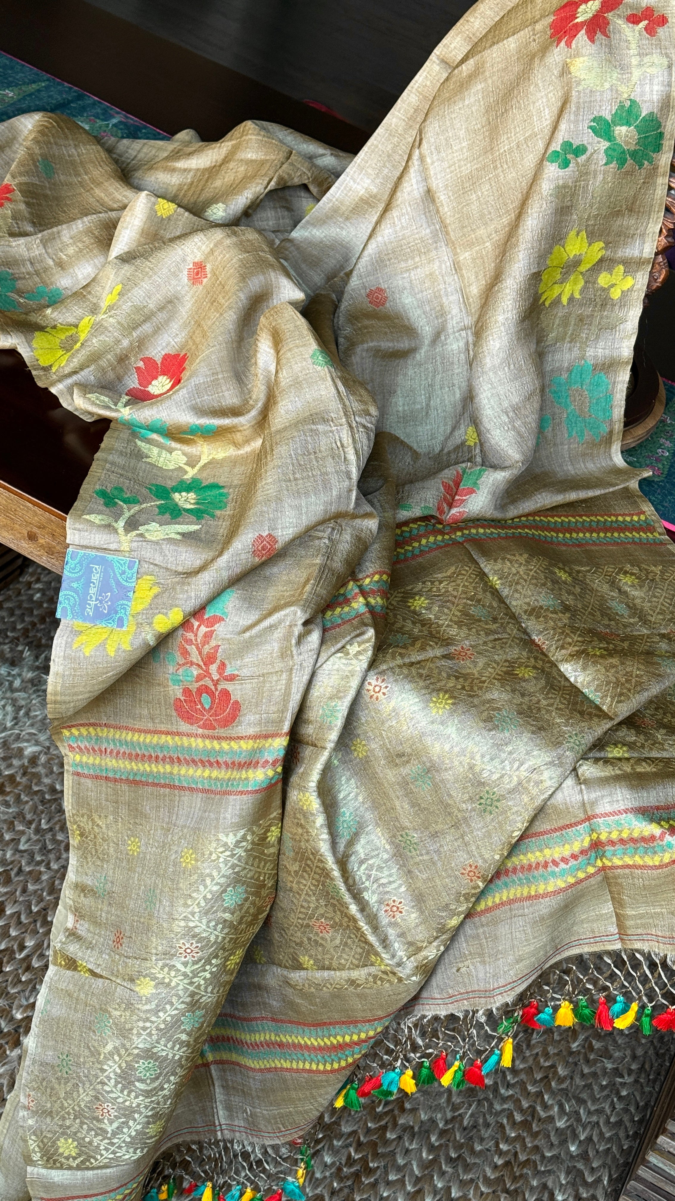 Pure Tussar Silk Jamdaani - Tan Color