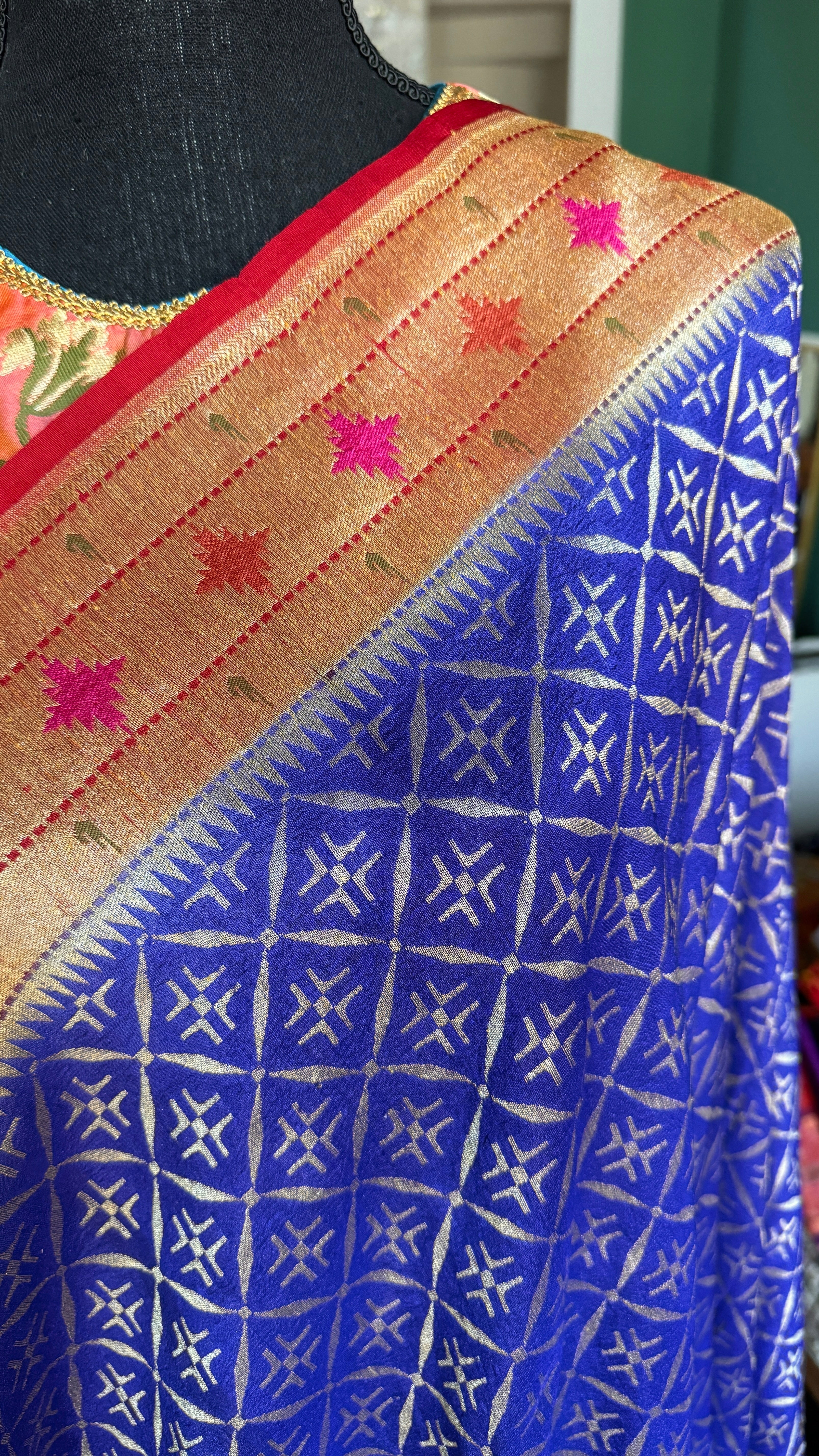 Khaddi Tussar Georgette Paithani Banarasi - Purplish Blue