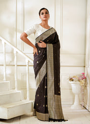 Exclusive Pure Katan Silk Kadhua Banarasi - Black