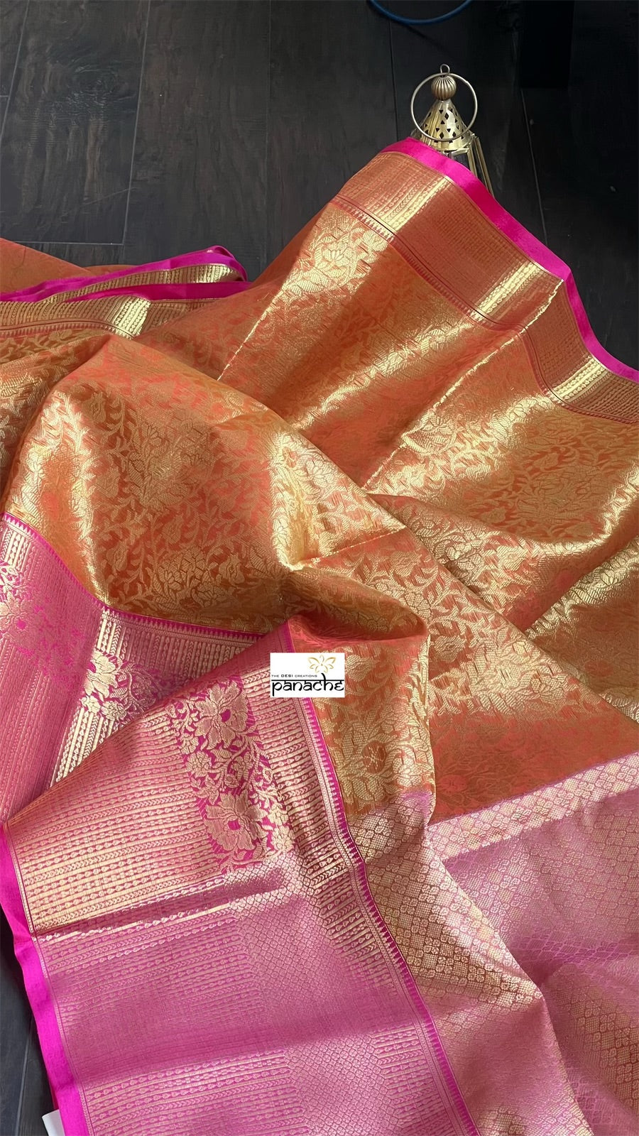 Soft Silk Banaras Saree - Orange Pink Tanchoi