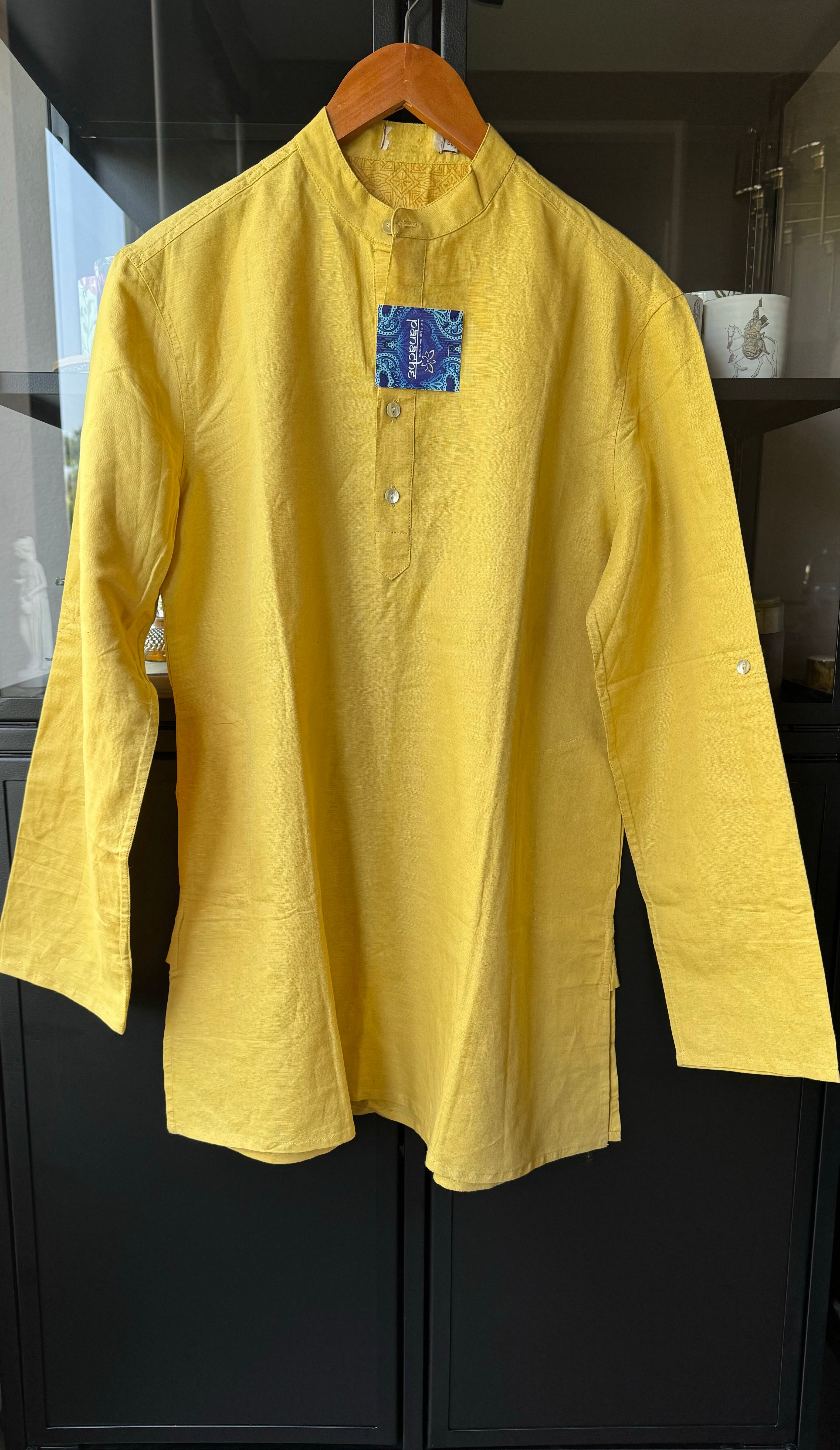 Cotton Kurta Men - Yellow Medium 38