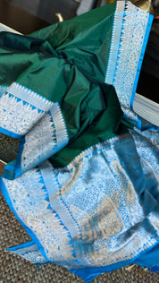 Pure Silk Katan Banarasi- Green Blue Kadhua