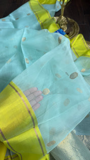 Chanderi Organza Silk - Firozi Lime Green