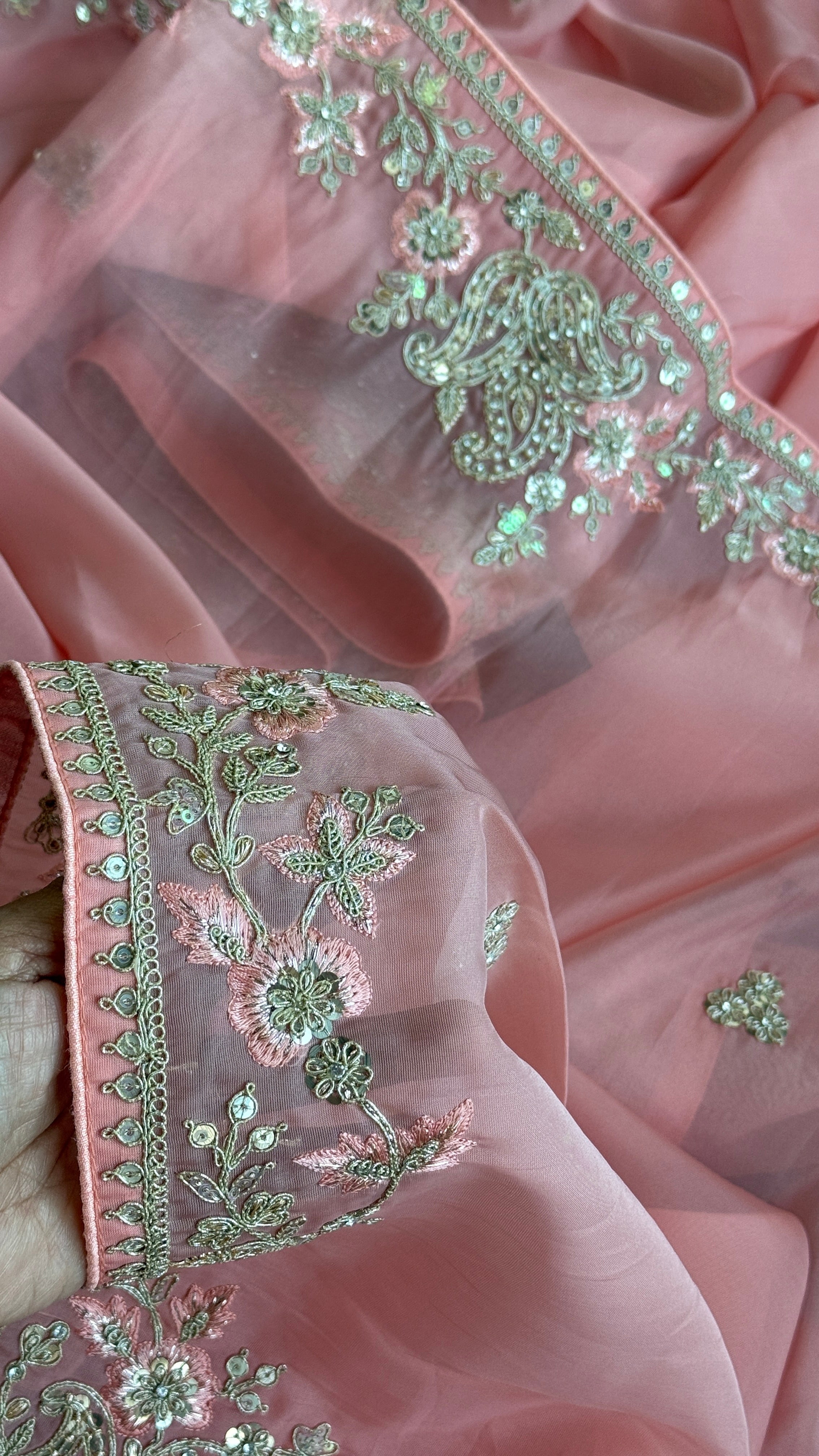 Designer Organza - Pink Embroidered