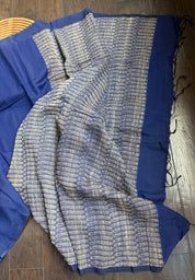 Pure Khadi Matka Cotton -  Blue Jute Handwoven