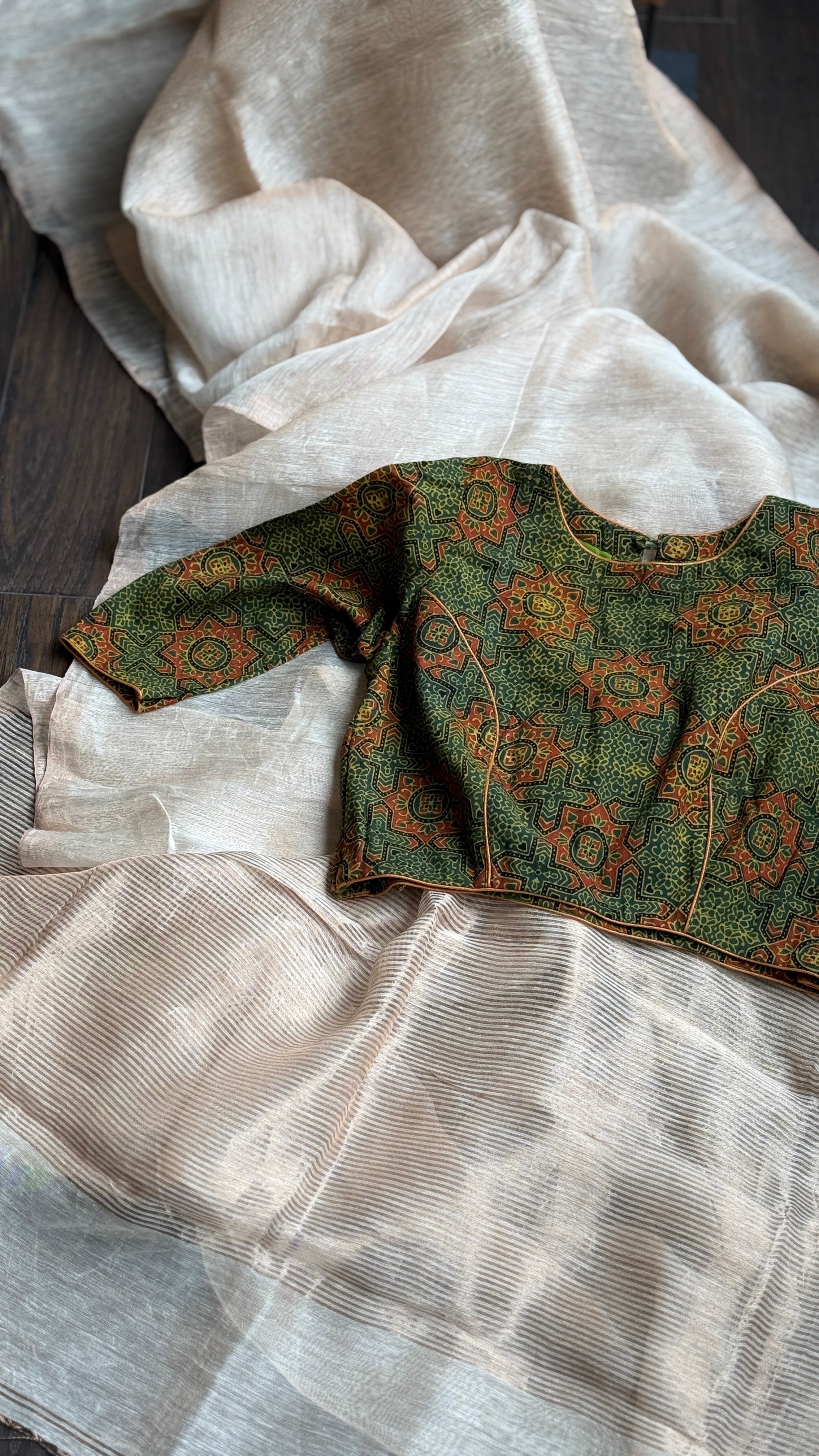 Designer Blouse - Green Ajrakh Printed