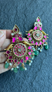 Earring 925 Silver - Gold Kundan Pearl Statement