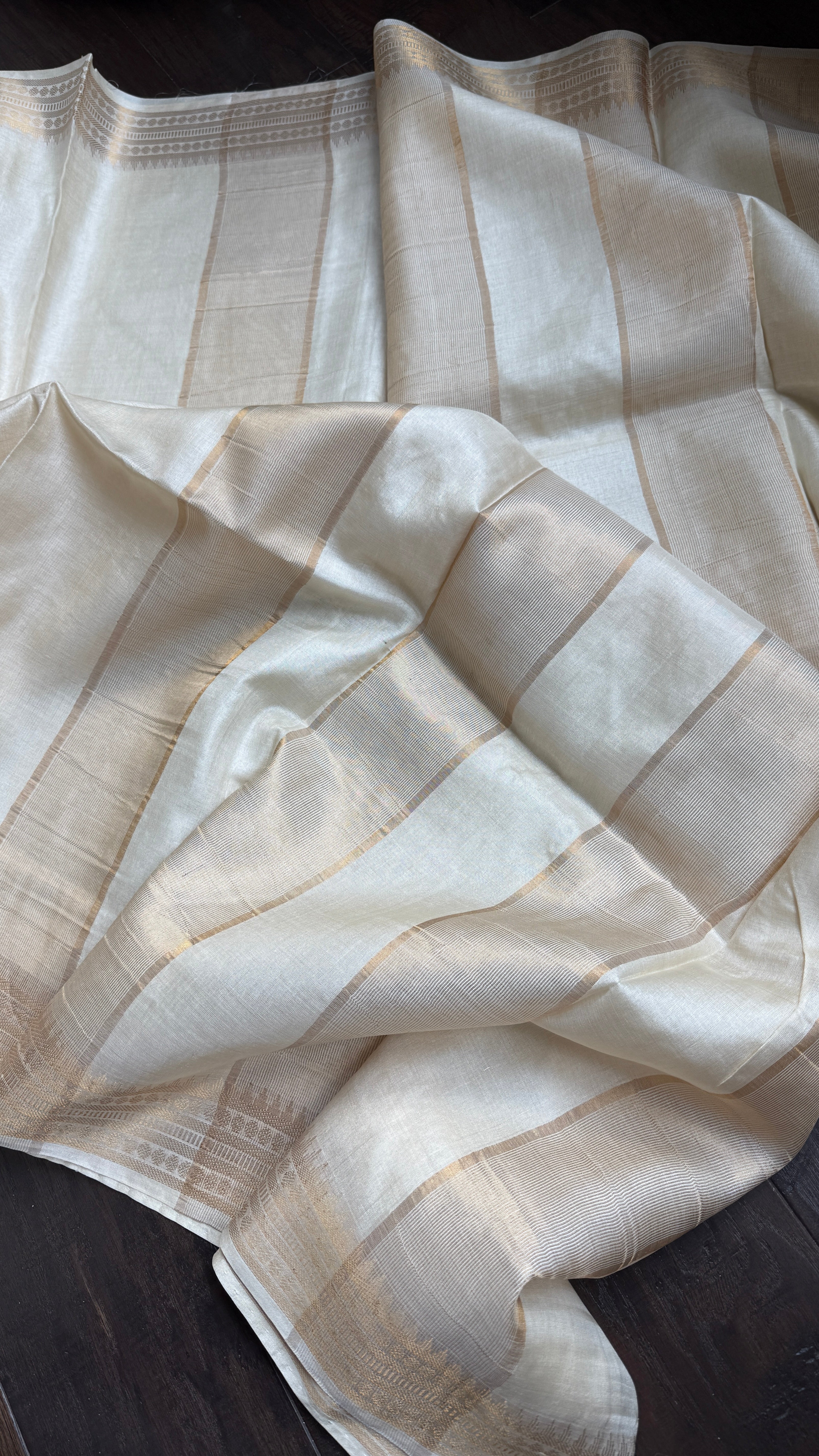 Handwoven Tussar Silk - Beige Golden Zari