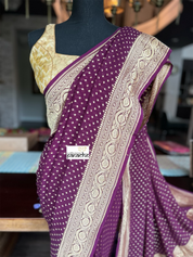 Khaddi Georgette Banarasi - Wine Maroon Bandhej